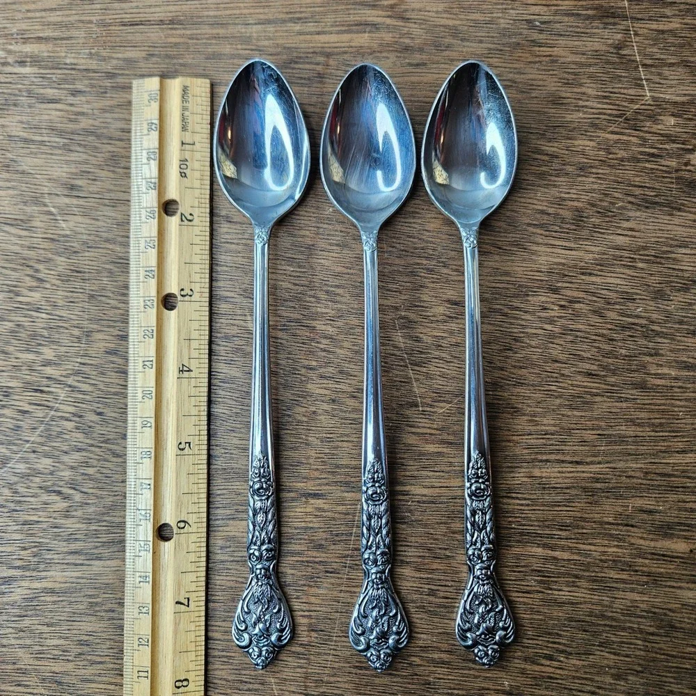 Versailles Stainless‎ Japan Iced Tea Spoons Set of 3 Ornate Floral Scroll 7.5 in